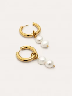 Pendientes Aro Perlita Acero Baño Oro