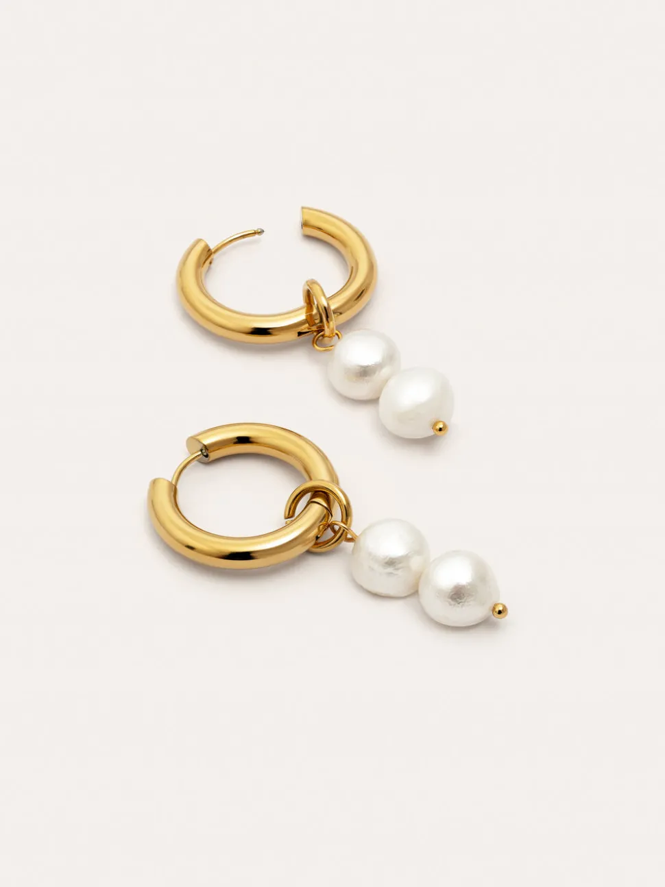 Pendientes Aro Perlita Acero Baño Oro