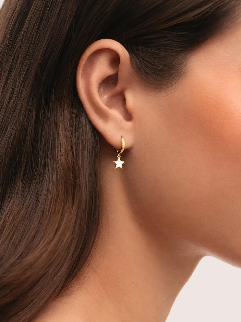 Pendientes Aro Star White Enamel Acero Baño Oro
