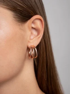 Pendientes Aro Triple Baño Oro Rosa
