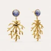 Pendientes Coral Stone Azul Acero Baño Oro