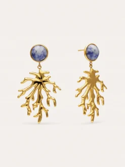 Pendientes Coral Stone Azul Acero Baño Oro