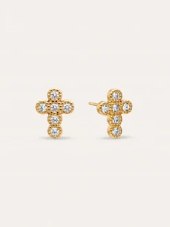 Pendientes Cruz Sparks Acero Baño Oro