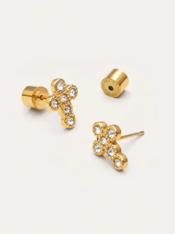 Pendientes Cruz Sparks Acero Baño Oro