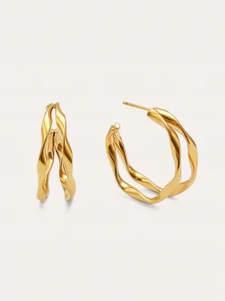 Pendientes Doble Organic River Acero Baño Oro