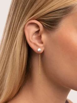 Pendientes Falling Pearl Acero Baño Oro