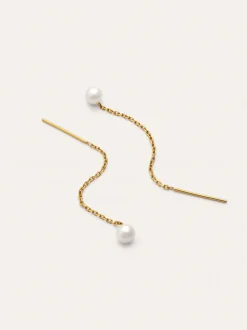 Pendientes Falling Pearl Acero Baño Oro