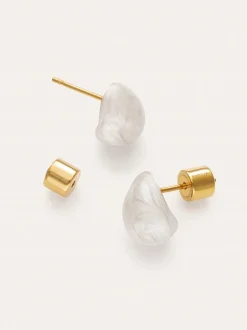 Pendientes Gota Enamel Alea Blanco Acero Baño Oro