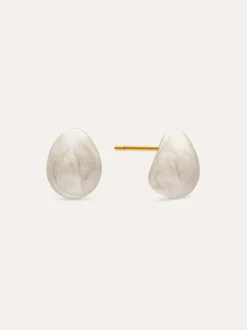 Pendientes Gota Enamel Alea Blanco Acero Baño Oro