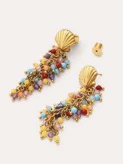 Pendientes Long Coral Acero Baño Oro
