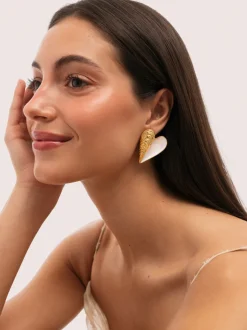 Pendientes Mejillón Enamel Acero Baño Oro