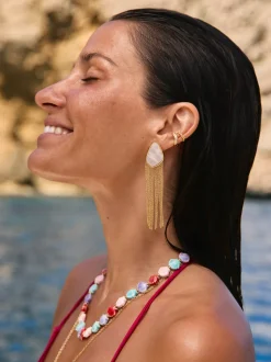Pendientes Nácar Cascada Acero Baño Oro