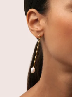 Pendientes Pearl Stick Acero Baño Oro