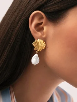 Pendientes Shelly Perla Acero Baño Oro