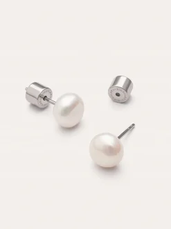 Pendientes Single Pearl Acero