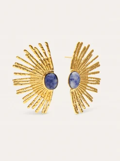 Pendientes Sunbeam Azul Acero Baño Oro