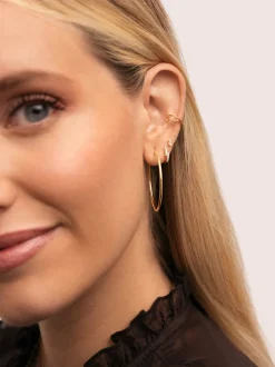 Pendiente Suelto Ear Cuff Cross Plata Baño Oro