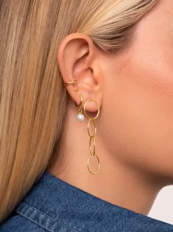 Pendiente Suelto Ear Cuff Cross Plata Baño Oro