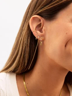 Pendiente Suelto Ear Cuff Cross Plata Baño Oro