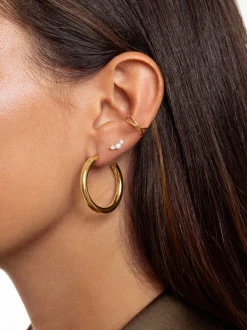 Pendiente Suelto Ear Cuff Cross Plata Baño Oro