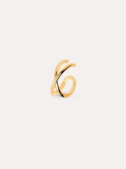 Pendiente Suelto Ear Cuff Cross Plata Baño Oro