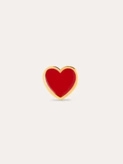 Pendiente Suelto Heart Red Enamel Baño Oro