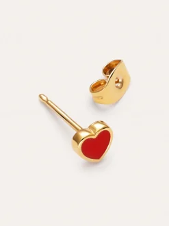 Pendiente Suelto Heart Red Enamel Baño Oro
