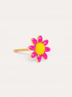 Pendiente Suelto Pink Daisy May Acero Baño Oro