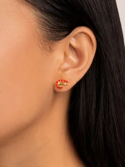 Pendiente Suelto Prawn Enamel Baño Oro