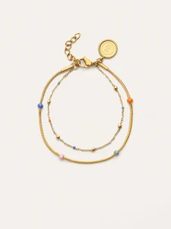 Pulsera Doble Carla Enamel Acero Baño Oro