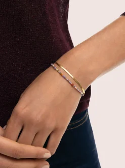 Pulsera Doble Crystals Lisse Acero Baño Oro