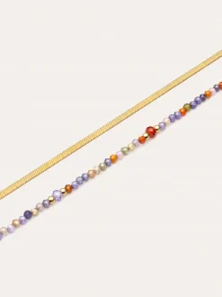 Pulsera Doble Crystals Lisse Acero Baño Oro