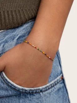 Pulsera Dots Colors Enamel Plata Baño Oro