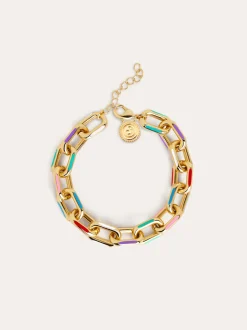 Pulsera Link Rainbow Enamel Acero Baño Oro