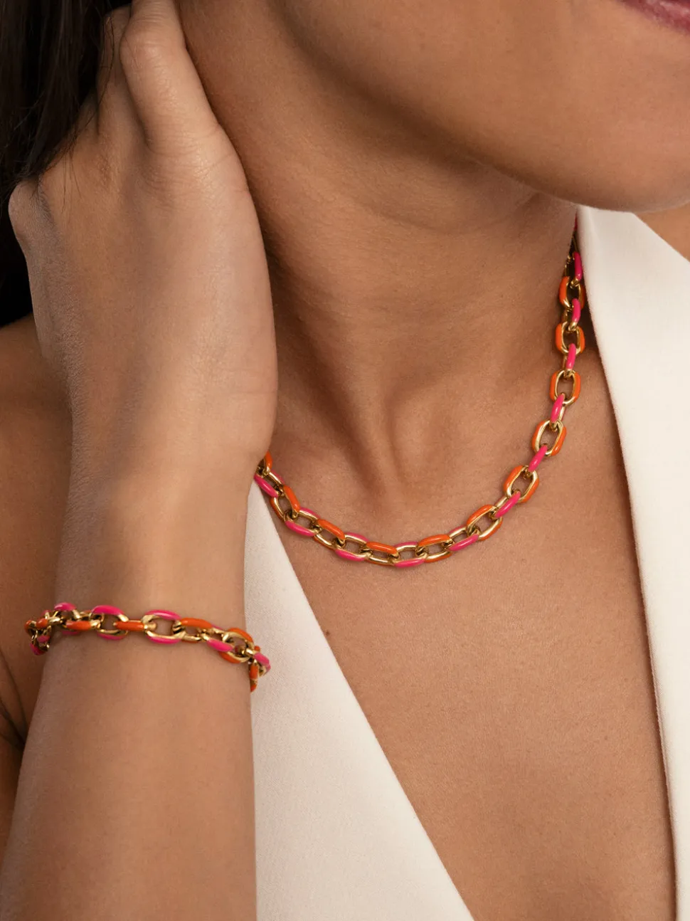 Pulsera Link Tropical Acero Baño Oro