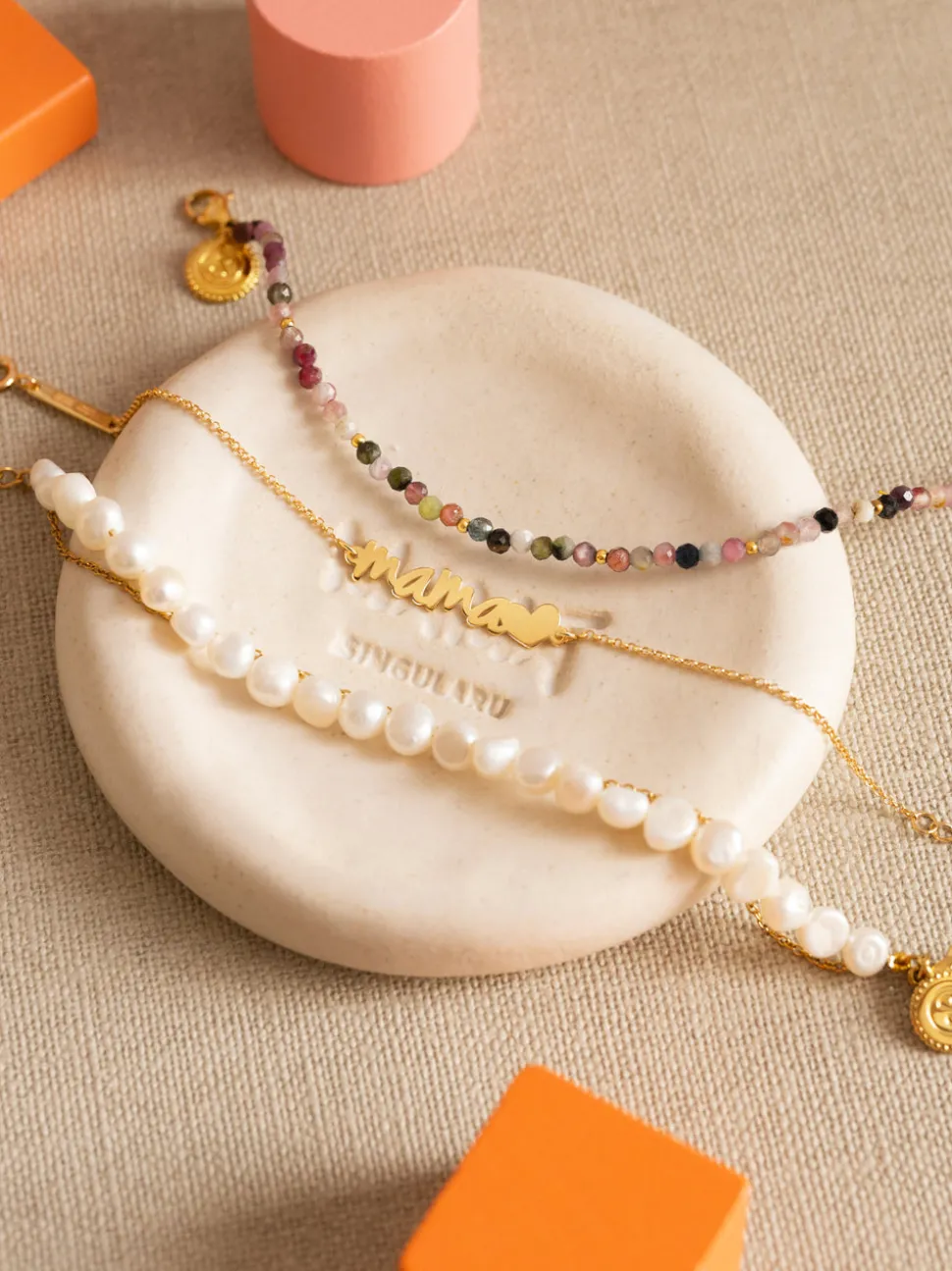 Pulsera Mamá Heart Plata Baño Oro