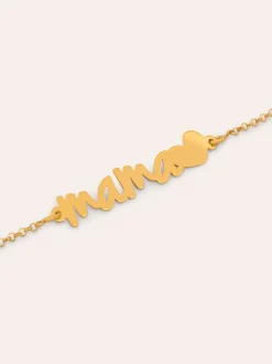 Pulsera Mamá Heart Plata Baño Oro