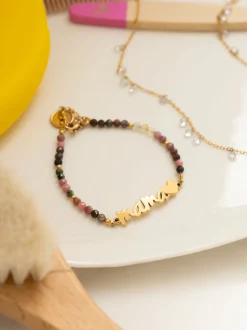 Pulsera Mamá Heart Tourmaline Acero Baño Oro