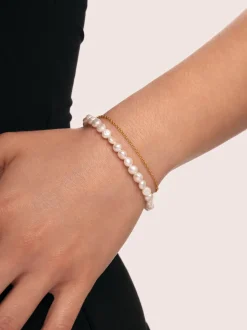 Pulsera Pearl Chain Acero Baño Oro