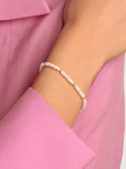 Pulsera Pearls Dots Acero Baño Oro