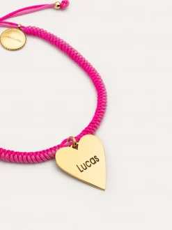 Pulsera Personalizada Corazón Pink Acero Baño Oro
