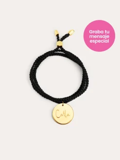 Pulsera Personalizada Dream Negra Plata Baño Oro