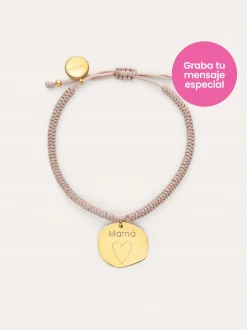 Pulsera Personalizada Medallón Organic Rosa Acero Baño Oro