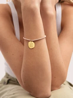 Pulsera Personalizada Medallón Organic Rosa Acero Baño Oro
