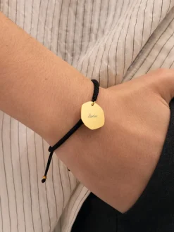 Pulsera Personalizada Medallón Organic Negro Acero Baño Oro