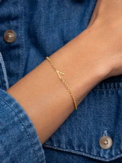 Pulsera Single Letter Plata Baño Oro