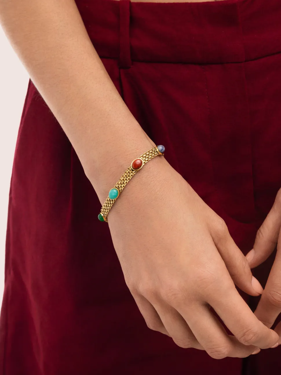 Pulsera Tape Stones Acero Baño Oro